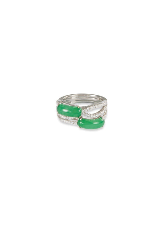 Diamond jade 18k white gold cutout ring - Samuel Kung - Green