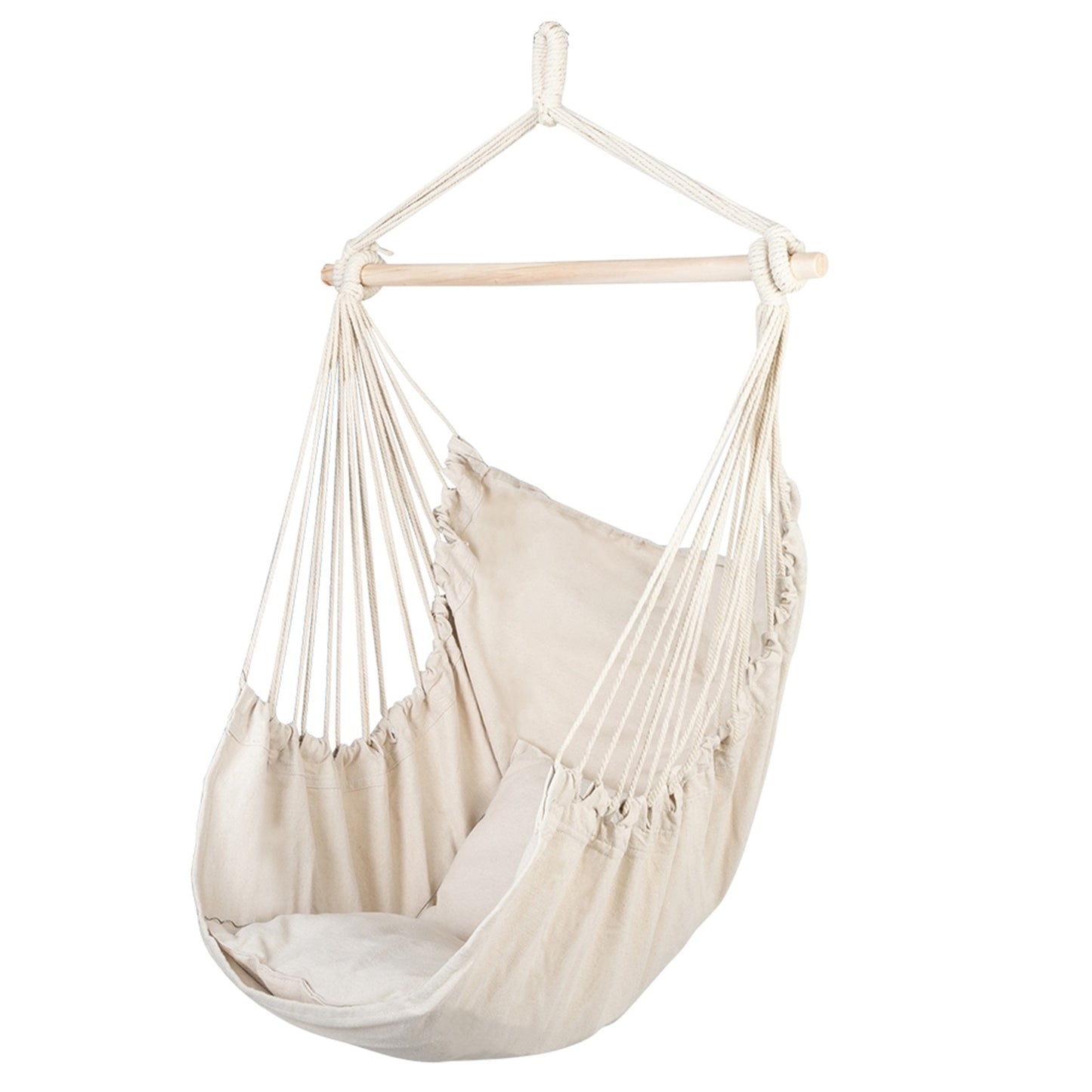 Hammock Chair Distinctive Cotton Canvas Hanging Rope Chair with Pillows Beige